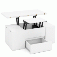 Helloshop26 - Table basse relevable 100 x 50 x 44 cm avec rangement sous plateau et 4 tabourets design pour salon en bois 20_0020600 - 3000233578274