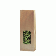Sac kraft avec fenêtre transparente 10+5,5x28,5cm - par 100 - brun et transparent - pour thé, café, confiseries, légumes secs