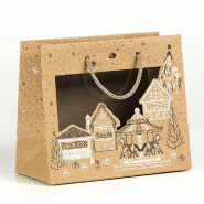 Sac luxe Bonnes Fêtes kraft poignées cordelières 20x10x17cm - par 12