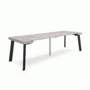 SKRAUT HOME Table console extensible, 260, Pour 12 personnes, Pieds en bois, Ciment - gris Bois manufacturé 346_18