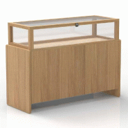 Vitrine basse Travertina 2 portes chêne et travertin 119x39x90cm