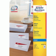 AVERY 1200 étiquettes Jet d'encre blanches, format 45,7 x 21,2 mm (25 feuilles A4 / cdt) - 4004182047910