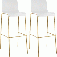 CLP Lot de 2 Tabourets de Bar Hover en Plastique, Pieds Or Blanc - blanc plastique 327598