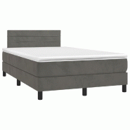 Décoshop26 - Cadre de lit LED avec sommier tête de lit matelas surmatelas 120x200 cm tissu velours gris foncé TDL0207731 - gris 3001226388009