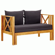 Helloshop26 - Banc de jardin meuble de patio d'extérieur terrasse 2 places et coussins 122 x 66 x 68,5 cm bois d'acacia massif 02_0011293 - Bois mass