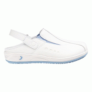 Safety Jogger - Sabots médicaux pour femmes avec une bande velcro réglable CARINNE blanc et bleu clair OB Blanc / Bleu clair Taille 40 - 40 matière