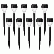 WellHome - Lot de 10 piquets lumineux LED blanc chaud Ø4,5x31,8cm - noir plastique polypropylène WH17458
