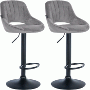 Décoshop26 - Lot de 2 tabourets de bar réglables en velours gris foncé dossier ajouré et pied métal noir 10_0005887 - gris métal 3000265281050