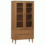 Helloshop26 - Armoire à vitrine scandinave grand espace rangement 90 x 35 x 175 cm en bois de pin massif marron 02_0057607 - marron verre 30002401304