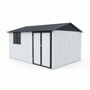 Merax abri de jardin métal avec toit à pignon, porte, serrure, fenêtre, table pliante et étagères, blanc - blanc métal W3600S00023 Merax abri de jardin métal avec toit à pignon, porte, serrure, fenêtre, table pliante et étagères, blanc - blanc métal W3600S00023