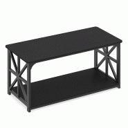 COSTWAY Table Basse, 2 Niveaux avec Étagère Ouverte, Design Industriel, Cadre Métallique, pour Salon et Bureau - noir Bois manufacturé VH35994PW