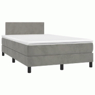 Décoshop26 - Cadre de lit LED avec sommier tête de lit matelas surmatelas 120x200 cm tissu velours gris clair TDL0207875 - gris 3001241088007