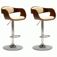 Décoshop26 - Tabourets de bar x2 chaises haute rétro en bois courbé et PVC crème DEC029385 - 3000257350085