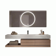 Ensemble meuble de salle de bain 120x55 cm avec vasque en pierre frittée, tiroir, étagère et miroir LED【YT2032-120 K】 - 760752472493