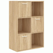 Helloshop26 - Armoire de rangement moderne étagère bois 60 x 29 x 90 cm avec 3 cubes ouverts et portes en bois d'ingénierie chêne 02_0047651 - ver