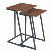 Helloshop26 - Lot de 2 tables basses gigognes acier panneau de particules noir effet noyer marron 03_0009703 - 3000224822379