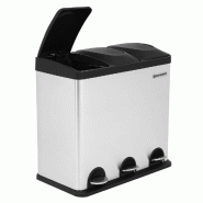 Helloshop26 - Poubelle de cuisine résistante avec pédales de recyclage en acier inoxydable 54 litres 3 x 18 litres noir 12_0003616 - noir inox 30007