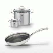 Lot Poêle 28cm & 2 Faitouts 16/26cm Elo Relief Evolution - gris inox 3176239954661