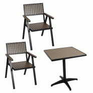 Mendler Set de 2 chaises de jardin+table de jardin HWC-J95, chaise table, revêtement Gastro Outdoor, alu aspect bois ~ noir, gris - gris Bois massif