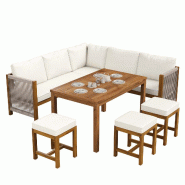 Merax salon de jardin, canapé 2 places avec coussins et tressage corde, extérieur, beige - beige Bois massif N634P0001A