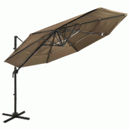 Parasol de jardin à 4 niveaux avec mât en aluminium taupe 3x3 m Modèle Atlas Signature Pro - 313831