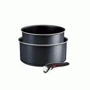 TEFAL Lot De 2 Casseroles Aluminium 18/20cm + 1 Poignée Noir L7239003 - noir 3168430369054