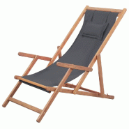 VidaXL Chaise Pliable De Plage Tissu Et Cadre En Bois Gris - gris 43997