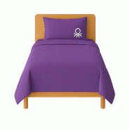 Benetton - Ensemble 2Pc Lit (Housse de Couette 150x220cm + Taie d'Oreiller 63x63cm) Violet et Vert 70% Coton + 30% Polyester - BE681