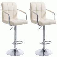 CLP Lot de 2 Tabourets de Bar Lucy  V2 en Similicuir Crème/Chrome - beige polyester 315805