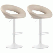 CLP Lot de 2 Tabourets de bar Olinda en similicuir hauteur réglable et siège pivotant Crème/Blanc - beige polyester 320287 CLP Lot de 2 Tabourets de bar Olinda en similicuir hauteur réglable et siège pivotant Crème/Blanc - beige polyester 320287