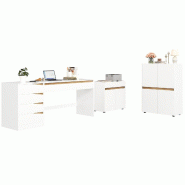 Merax Ensemble de bureau 3 pièces, bureau 140 x 50 x 78 cm, armoire à dossiers et buffet, blanc/chêne - multicolore Bois manufacturé N880P479012W-SET2 Merax Ensemble de bureau 3 pièces, bureau 140 x 50 x 78 cm, armoire à dossiers et buffet, blanc/chêne - multicolore Bois manufacturé N880P479012W-SET2
