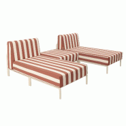 Salon de jardin bas modulable rayé 3 places terracotta - rouge aluminium 115921
