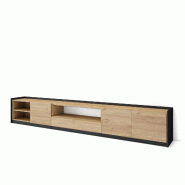 SKRAUT HOME Meuble TV, Banc Télé, 310x50x37 cm, Pour les TV jusqu'à 80", Meubles de salon, Chêne et noir - beige Bois manufacturé 687_21