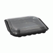 Starpak 50 barquettes à sushi rectangulaires en R-PET, 21 cm x 18 cm x 4,3 cm, noires, avec couvercle transparent - noir plastique 37253-P
