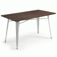 Tables rectangulaires en fer blanc avec plateau en bambou 140 x 80 cm pour CHR. Mobilier professionnel pour intérieur de restaurant et café. - T1413B