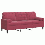 VidaXL Canapé 3 places avec oreillers bordeaux 180 cm velours Modèle Saphir - 3278233