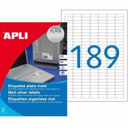 Apli 015031 Lot de 3780 Etiquettes polyester laser/copieur 25,4 x 10 mm Argent - 8410782150312