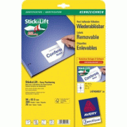 AVERY 200 étiquettes enlevables blanches, format 96 x 63,5 mm (25 feuilles A4 / cdt) - 5014702000812
