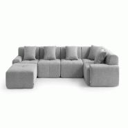 Canapé d'angle modulaire MILYSOFA SOFAMOUS 5 places avec méridienne Tissu chenille Gris minéral - MS-MOUS-6-MG