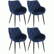 CLP Lot de 4 Chaises de salle à manger Tanna en Velours Piètement en Métal noir Bleu foncé - bleu textile 325255