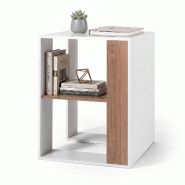 COSTWAY Table d’appoint en bois, table de chevet à 2 niveaux, table de canapé avec étagère, petite table pour bureau et salon, 45 x 45 x 60 cm,