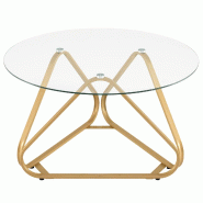 COSTWAY Table Ronde avec Verre Trempé et Cadre Métallique, Moderne, Doré - doré Bois manufacturé TH32150SP