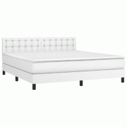 Décoshop26 - Cadre de lit LED avec sommier tête de lit matelas 180x200 cm synthétique blanc TDL0208720 - blanc 3001569147769