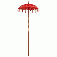 Helloshop26 - Parasol balinais rond jardin 95 x 95 x 260 cm design tropical ambiance chill en coton rouge 02_0058827 - rouge Bambou 3000240798573