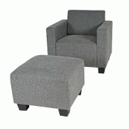 Mendler Modular fauteuil lounge avec ottomane Lyon, tissu/textile ~ gris - gris textile 75189+75190