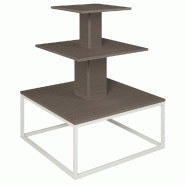Présentoir 3 niveaux base métal blanc Vertigo noyer foncé 90x90x117cm