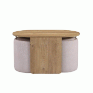 Table basse avec 2 poufs dotés d'un espace de rangement Nestup blanc / noyer hjh LIVING - marron multi-matériau 831010