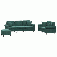 VidaXL Ensemble de canapés 3 pcs avec coussins vert foncé velours Modèle Nervionis - 3202282