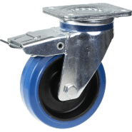 Roulette pivotante/frein de 160 mm avec caoutchouc élastique bleu sur roue centrale en nylon Roulette pivotante/frein de 160 mm avec caoutchouc élastique bleu sur roue centrale en nylon