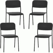 COSTWAY Lot 4 chaises empilables salle à manger, assise PP, pieds métalliques, charge 180kg, pour salle à manger et cuisine (Noir) - noir métal WO